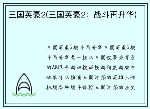 三国英豪2(三国英豪2：战斗再升华)